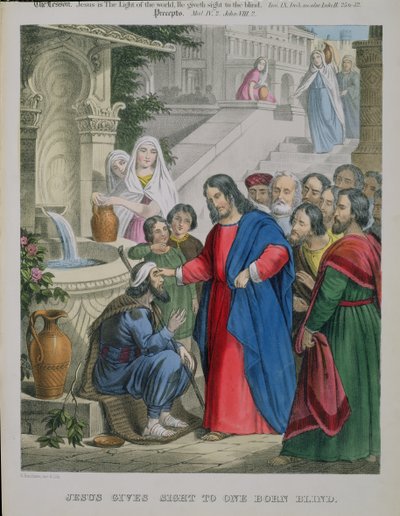 Jesús da vista a un nacido ciego, de una biblia impresa por Edward Gover, 1870